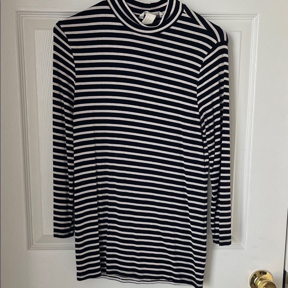 Striped Black and White Turtleneck Top